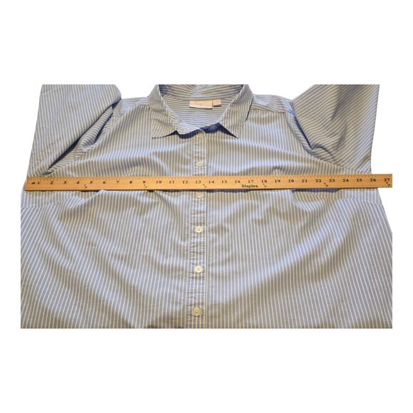 Belle Kim Gravel Button Up Womens Size 2X Blue White Stripe Flared Ruffle Cuffs - Picture 7 of 9